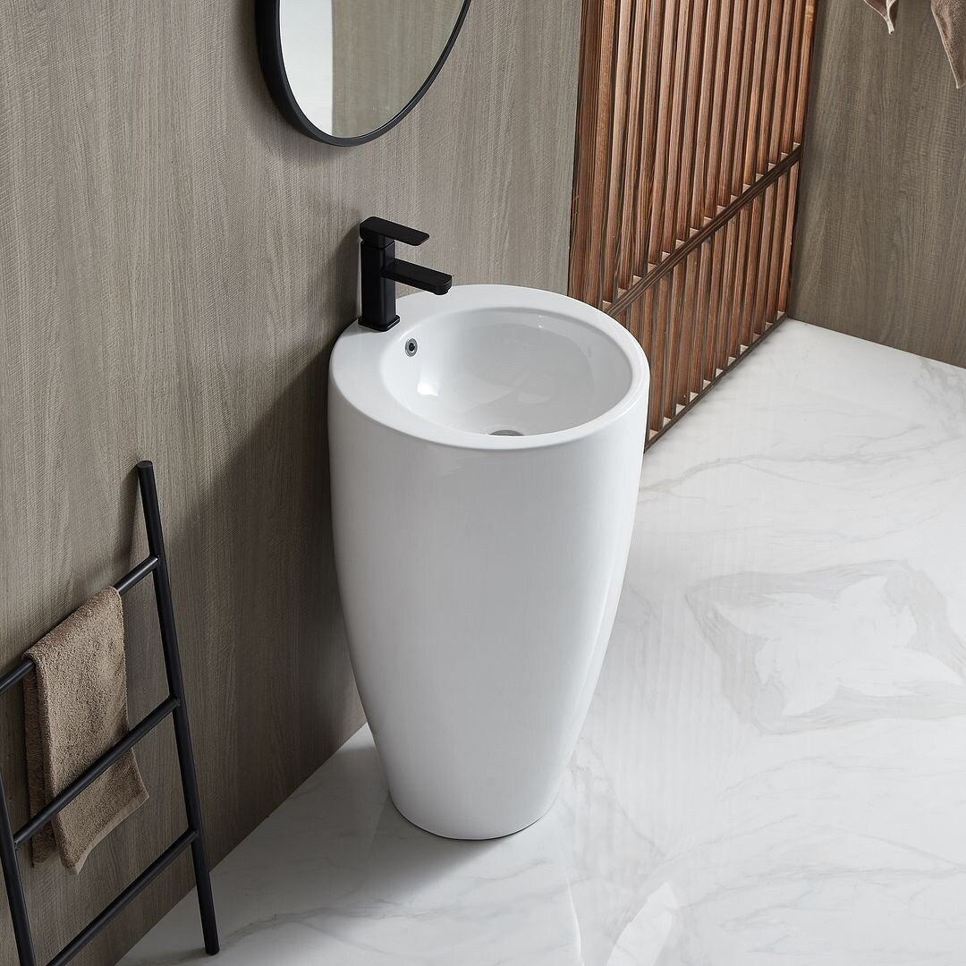 Eridanus Lido 33" Tall Freestanding Circular Pedestal Bathroom Sink - 19.5" W x 33.25" H