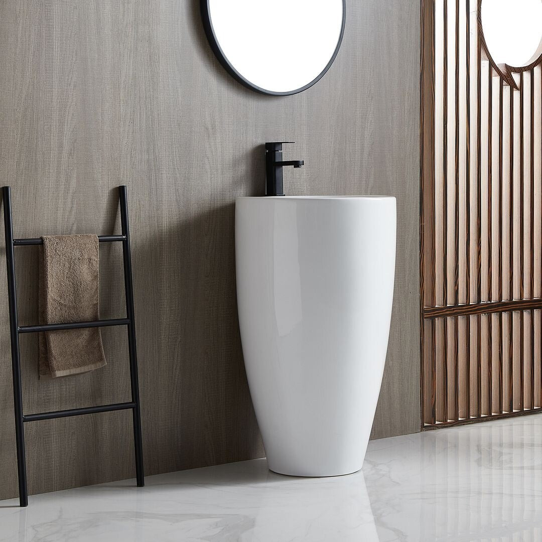 Eridanus Lido 33" Tall Freestanding Circular Pedestal Bathroom Sink - 19.5" W x 33.25" H