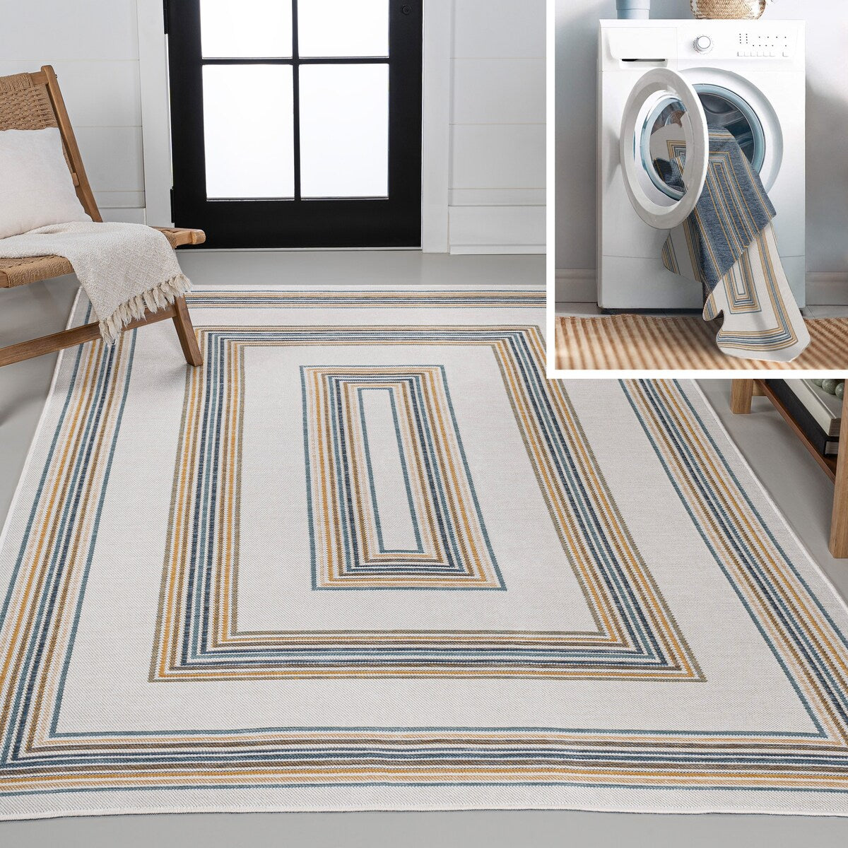JONATHAN Y Reversible Eryx Classic Nautical Mitre Stripe Machine-Washable Indoor/Outdoor Rug