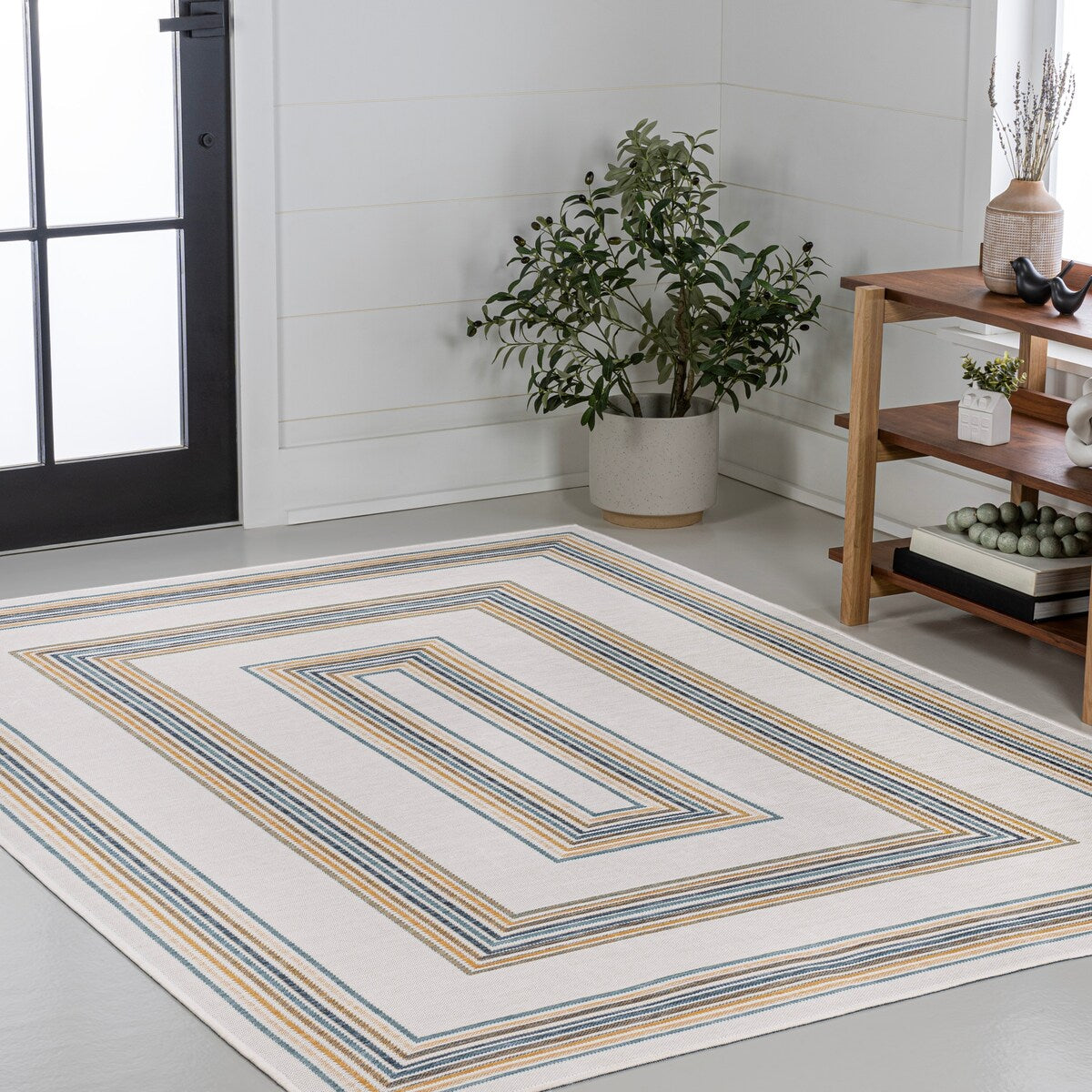 JONATHAN Y Reversible Eryx Classic Nautical Mitre Stripe Machine-Washable Indoor/Outdoor Rug