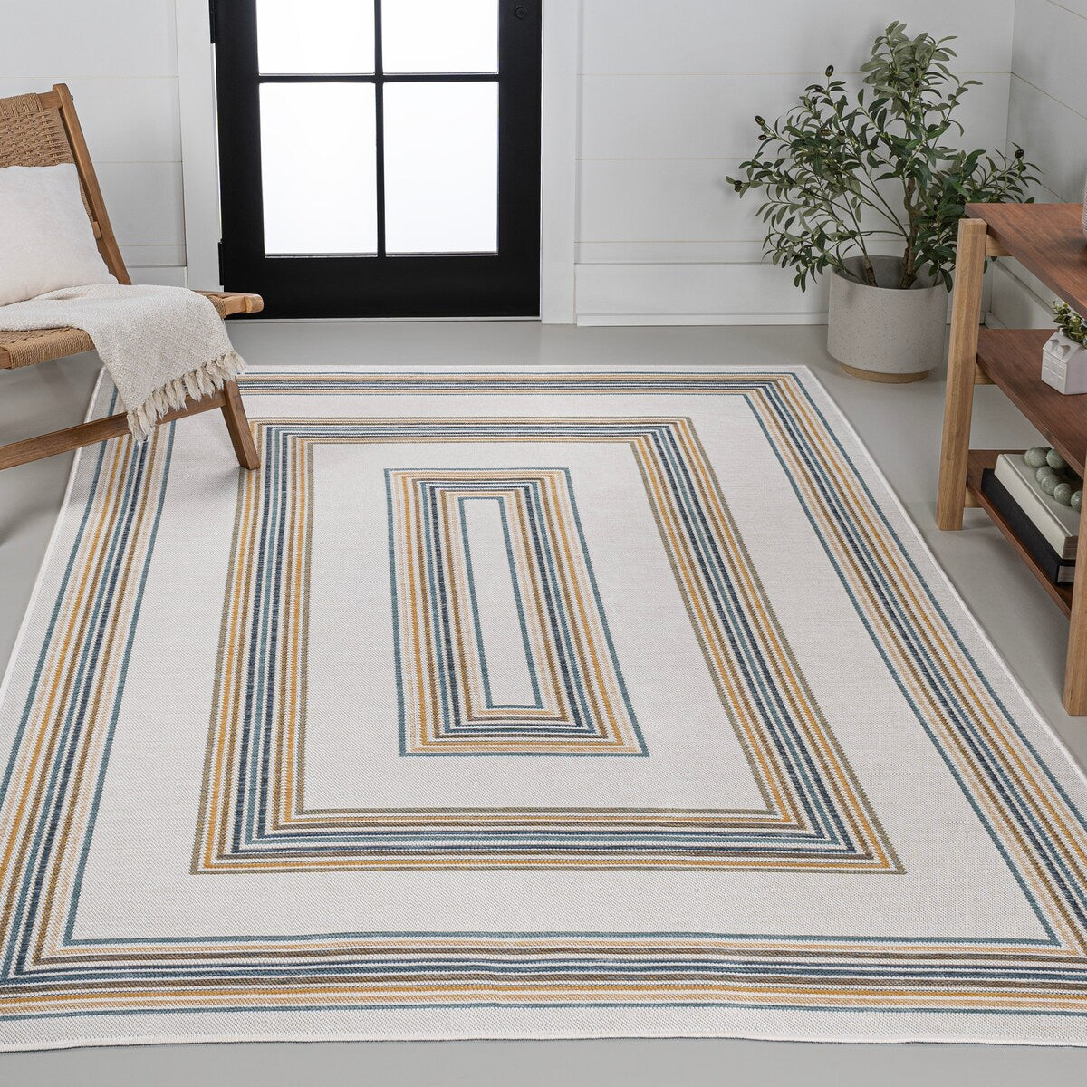 JONATHAN Y Reversible Eryx Classic Nautical Mitre Stripe Machine-Washable Indoor/Outdoor Rug