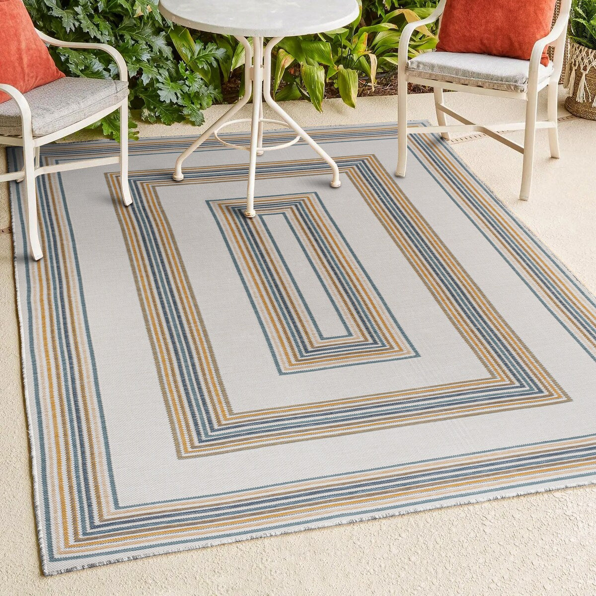 JONATHAN Y Reversible Eryx Classic Nautical Mitre Stripe Machine-Washable Indoor/Outdoor Rug