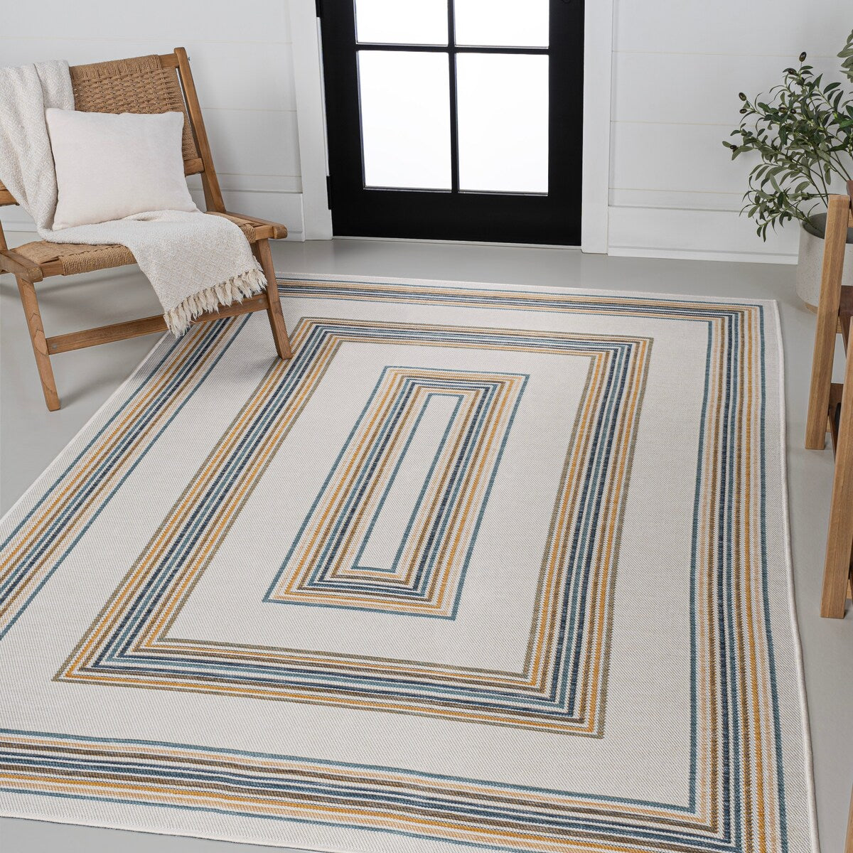 JONATHAN Y Reversible Eryx Classic Nautical Mitre Stripe Machine-Washable Indoor/Outdoor Rug