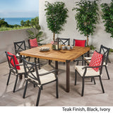 Esfera Outdoor 8 Seater Acacia Wood and Cast Aluminum Dining Set with Cushions by Christopher Knight Home