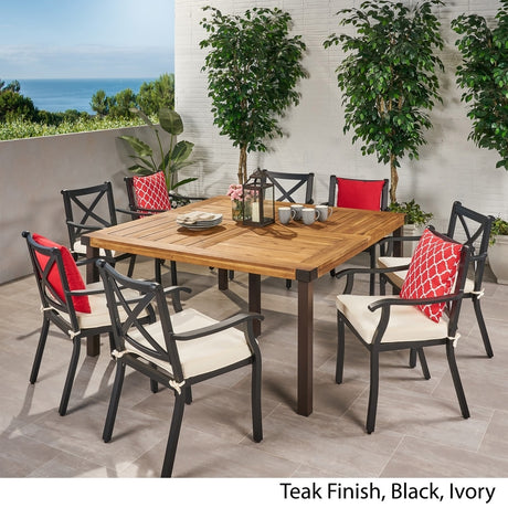 Esfera Outdoor 8 Seater Acacia Wood and Cast Aluminum Dining Set with Cushions by Christopher Knight Home