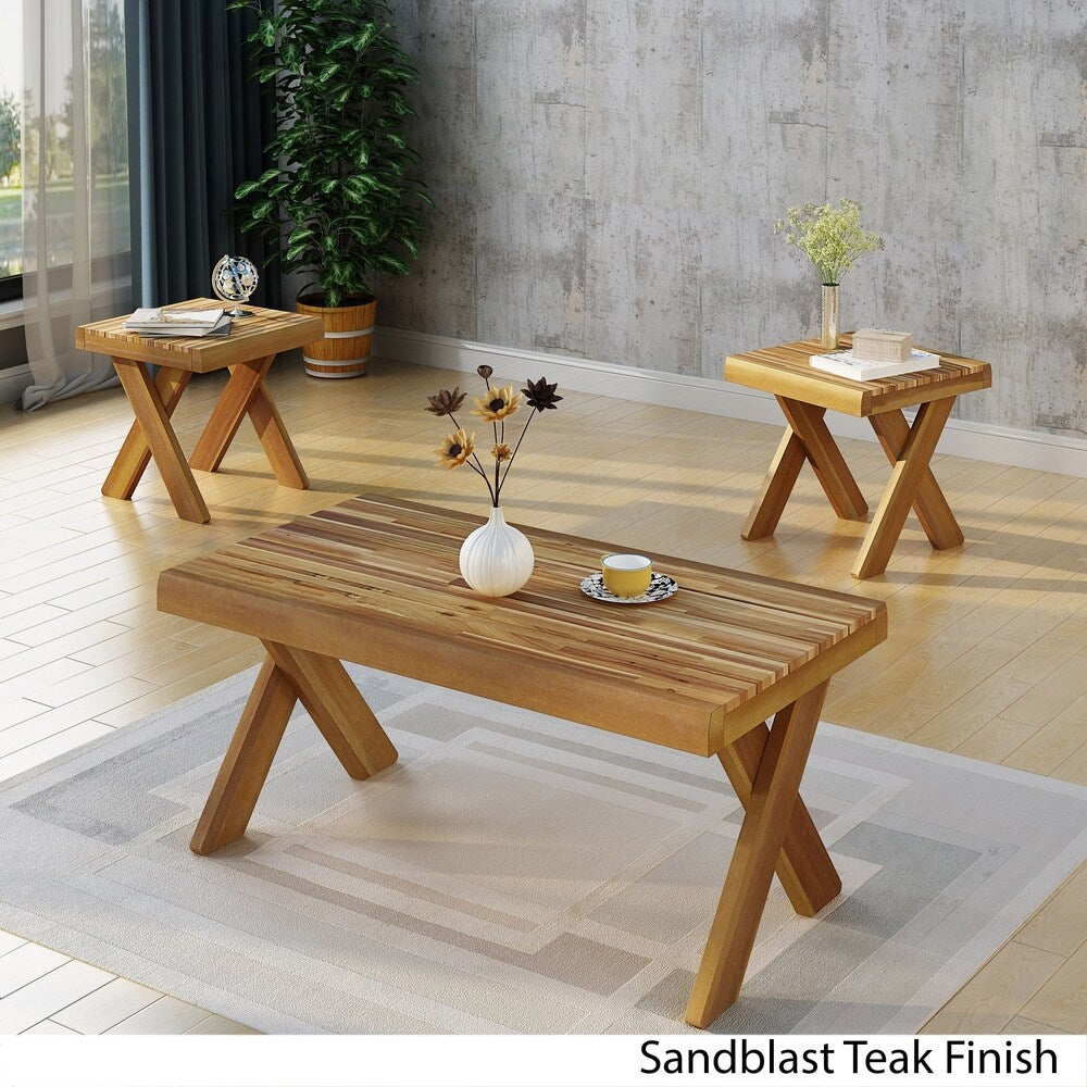 Esmeralda Indoor Farmhouse 3-piece Acacia Wood Table Set by Christopher Knight Home