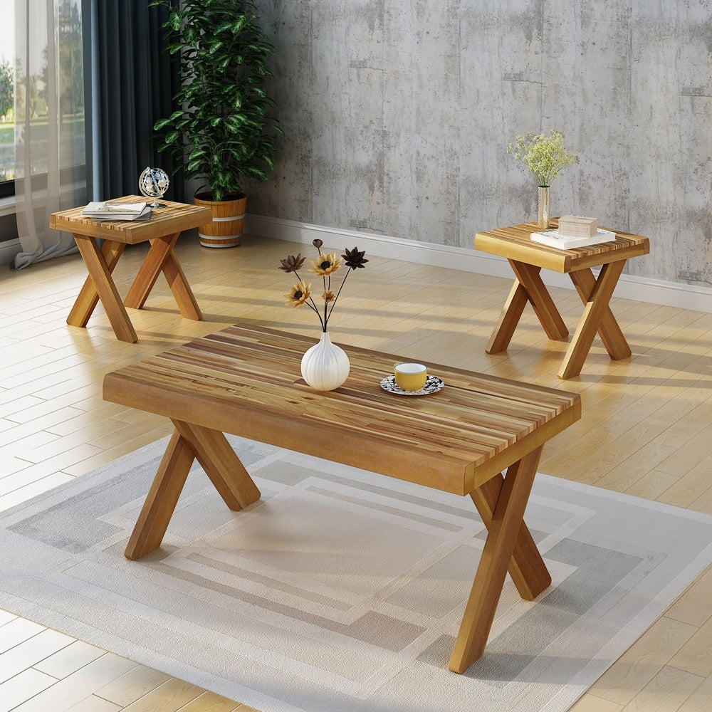 Esmeralda Indoor Farmhouse 3-piece Acacia Wood Table Set by Christopher Knight Home