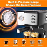 Espresso Machine with Pressure Gauge Milk Frother Steam Wand Silver