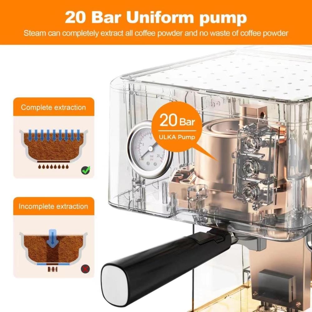 Espresso Machine with Pressure Gauge Milk Frother Steam Wand Silver