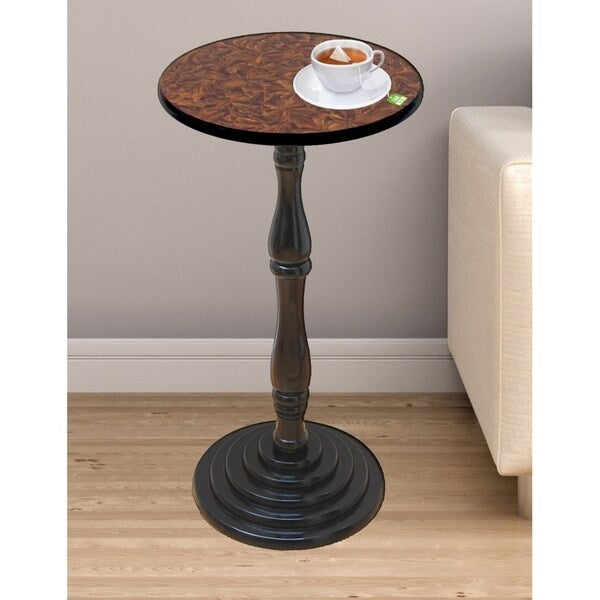 Espresso Round Pedestal Accent Side End Table