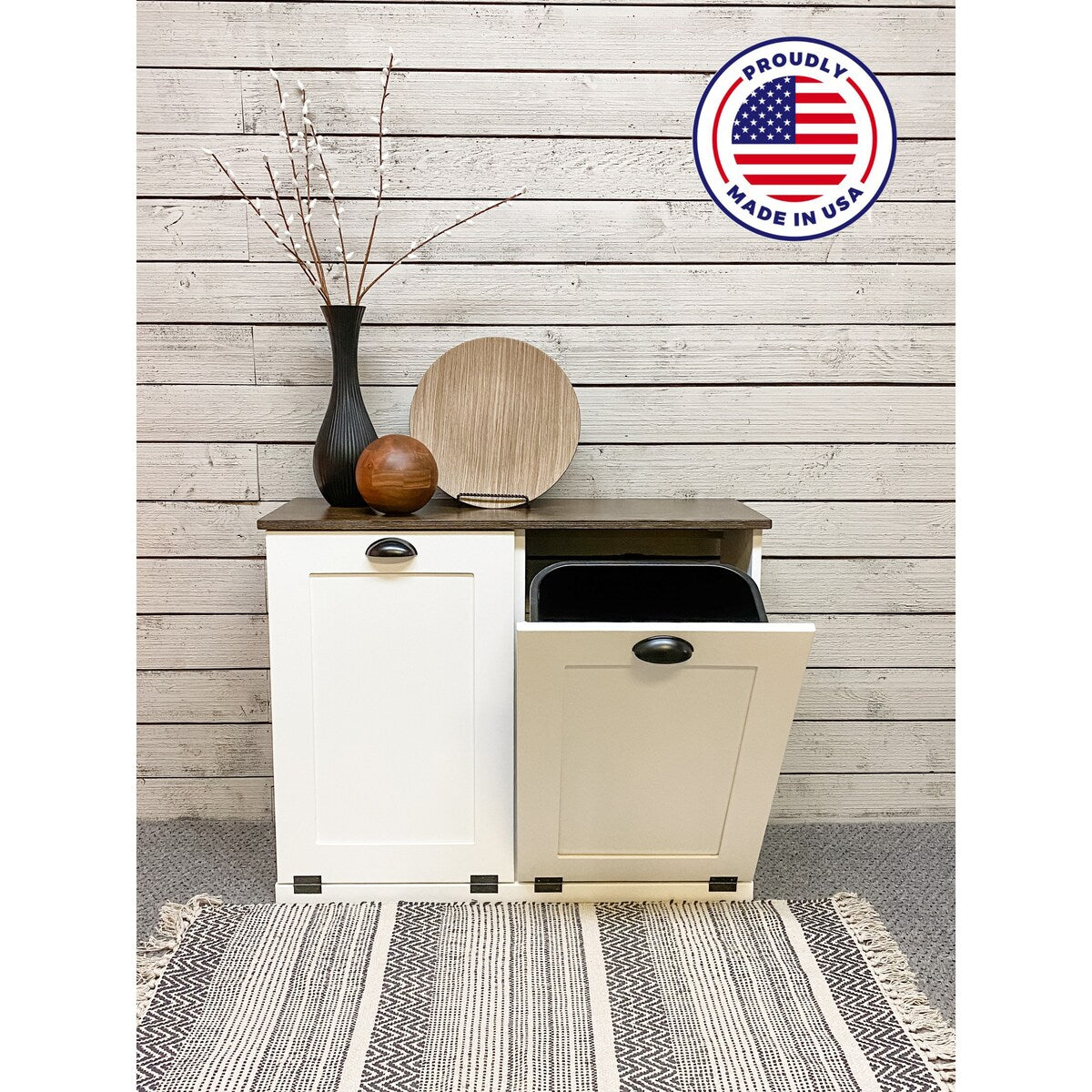 Espresso Top Double Tilt- Out Trash Cabinet with Soft Close Hardware