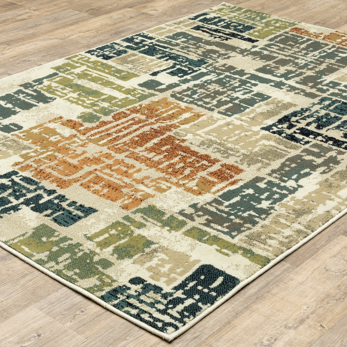 Style Haven Igelosa Distressed Patchwork Orange/Grey Area Rug