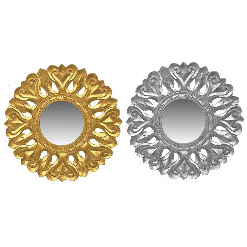Essential Decor & Beyond 2pc. Wood Carved Accent Mirror EN18518 - Gold/Silver - 3.5 x 24 x 24