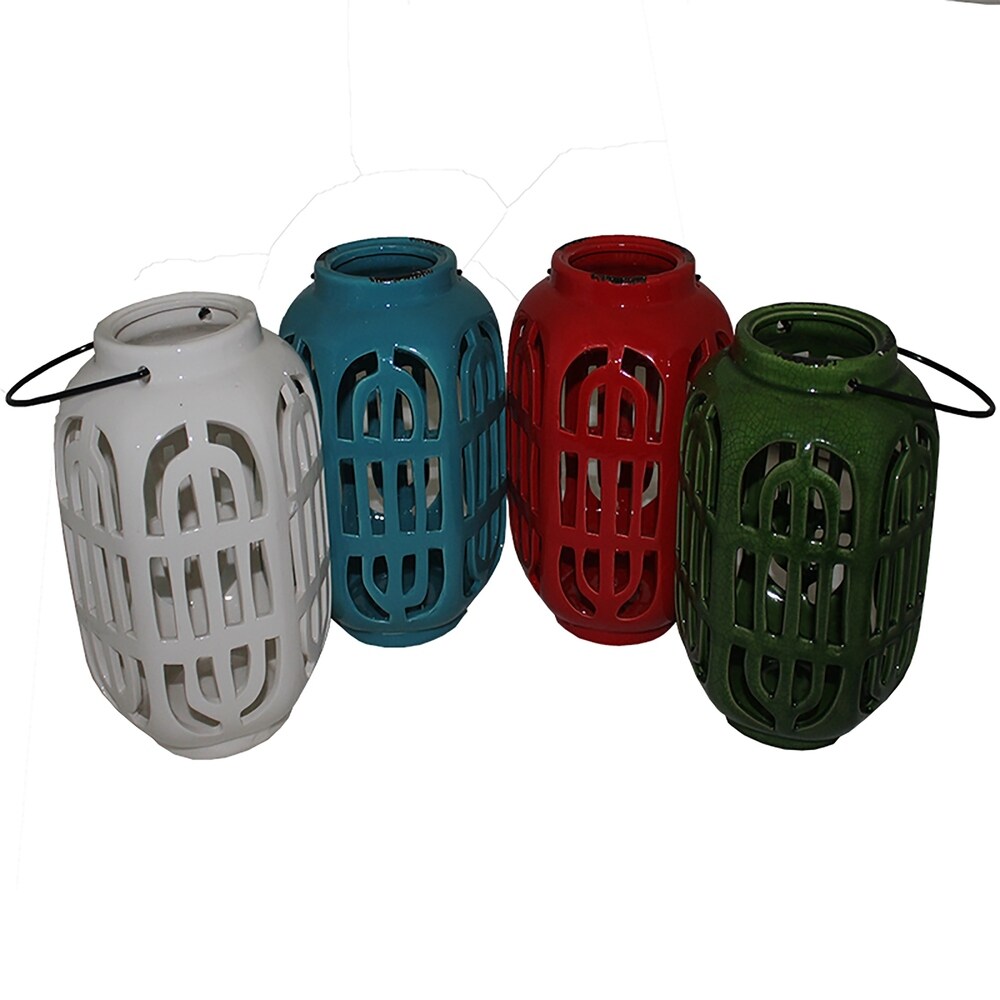 Essential Decor & Beyond 4 pcs Ceramic Lantern EN111826 - 9.45 x 7 x 7