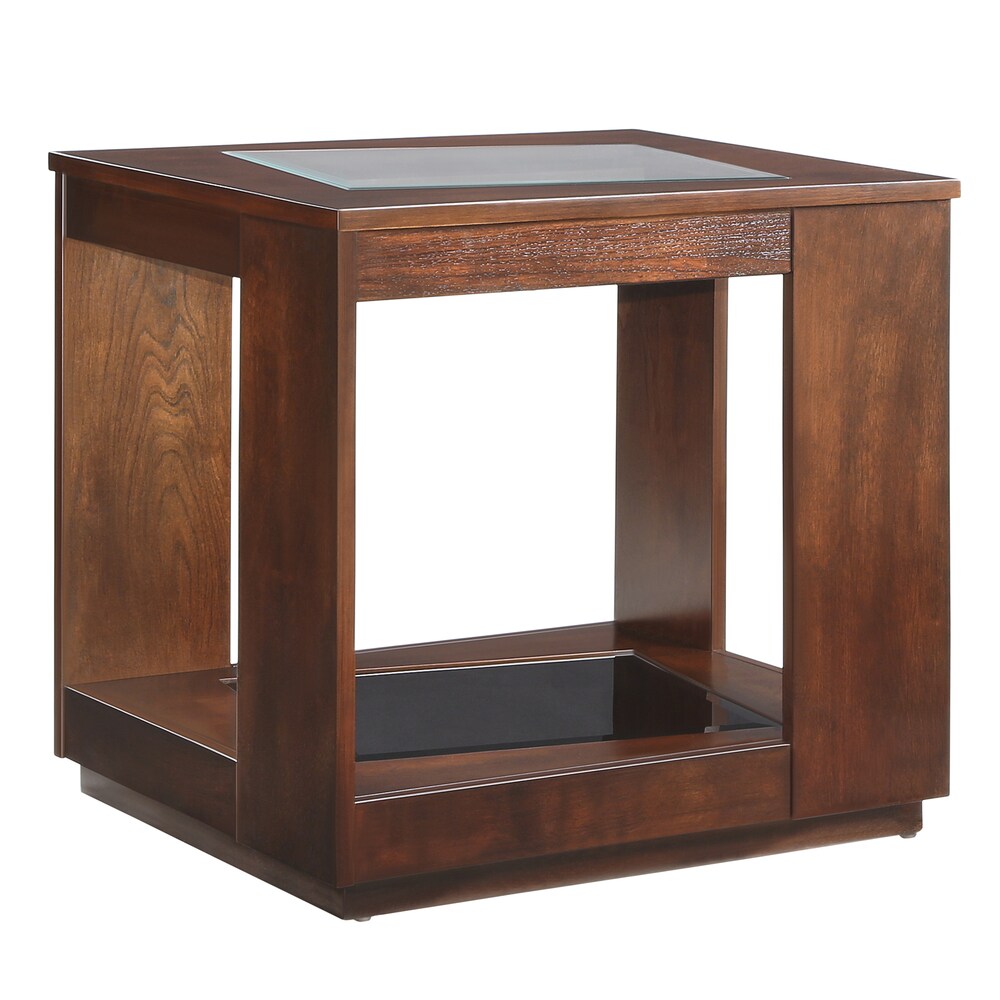 Essex Brown Rectangle Wood Glass End Table with Shelf