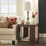 Essex Brown Rectangle Wood Glass End Table with Shelf