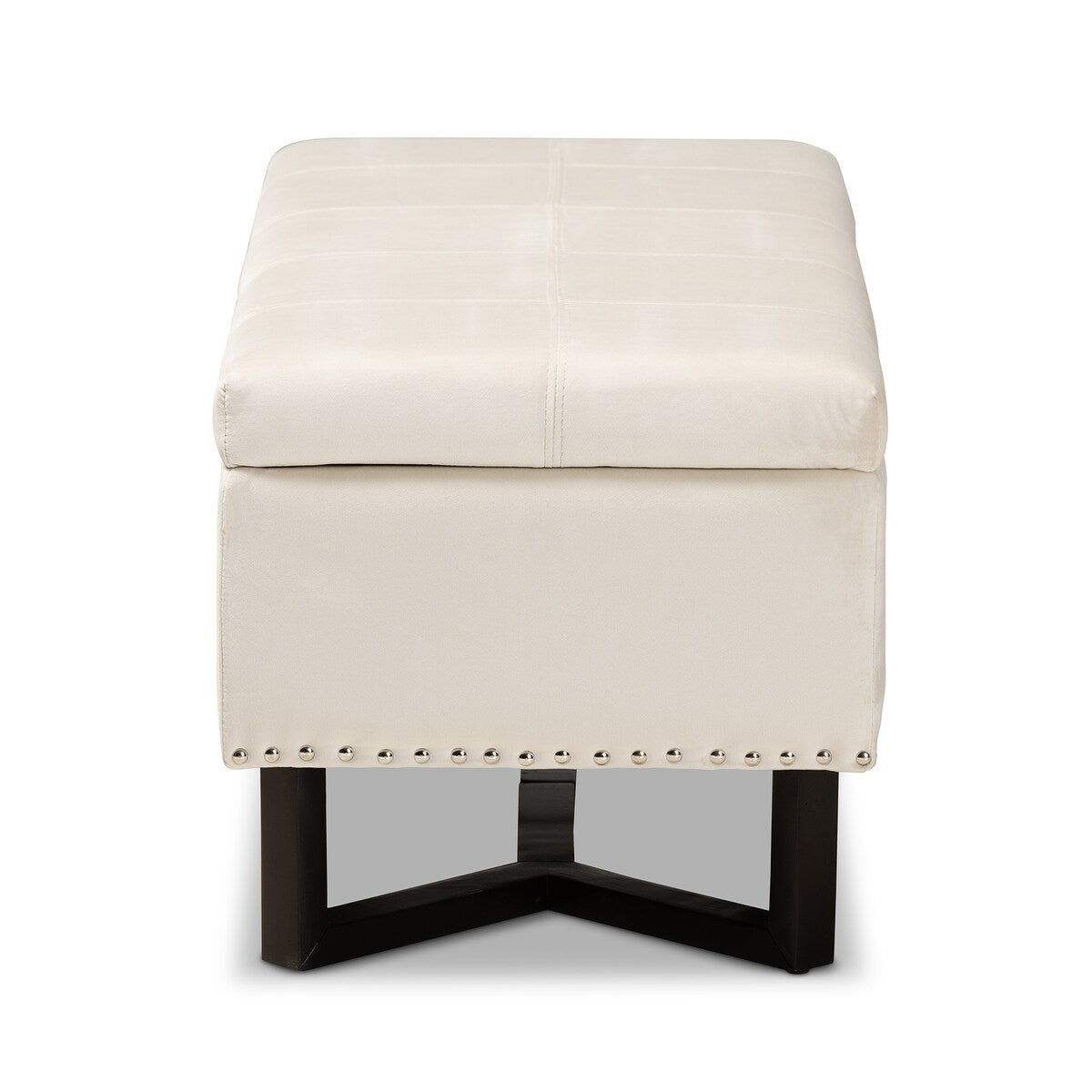 Esther Modern and Contemporary Beige Velvet Fabric Upholstered and Dark Brown Finished Wood Storage Ottoman