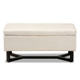 Esther Modern and Contemporary Beige Velvet Fabric Upholstered and Dark Brown Finished Wood Storage Ottoman