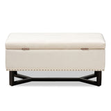 Esther Modern and Contemporary Beige Velvet Fabric Upholstered and Dark Brown Finished Wood Storage Ottoman