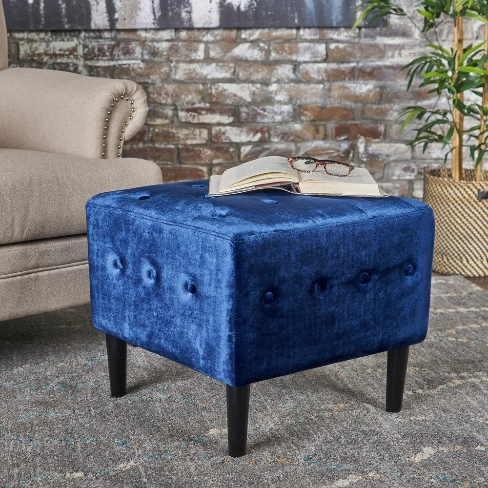 Esther Tufted Velvet Square Ottoman Stool by Christopher Knight Home