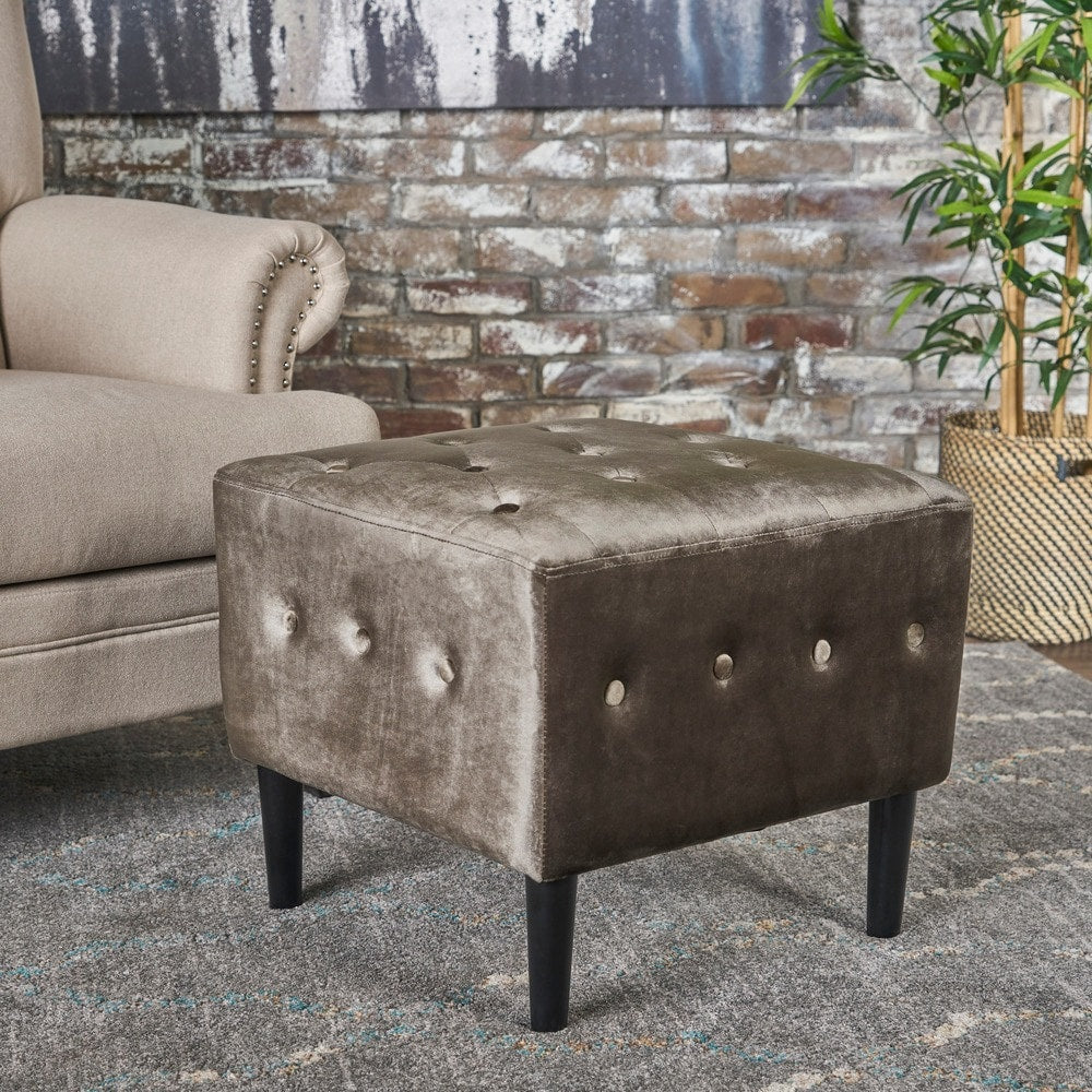 Esther Tufted Velvet Square Ottoman Stool by Christopher Knight Home
