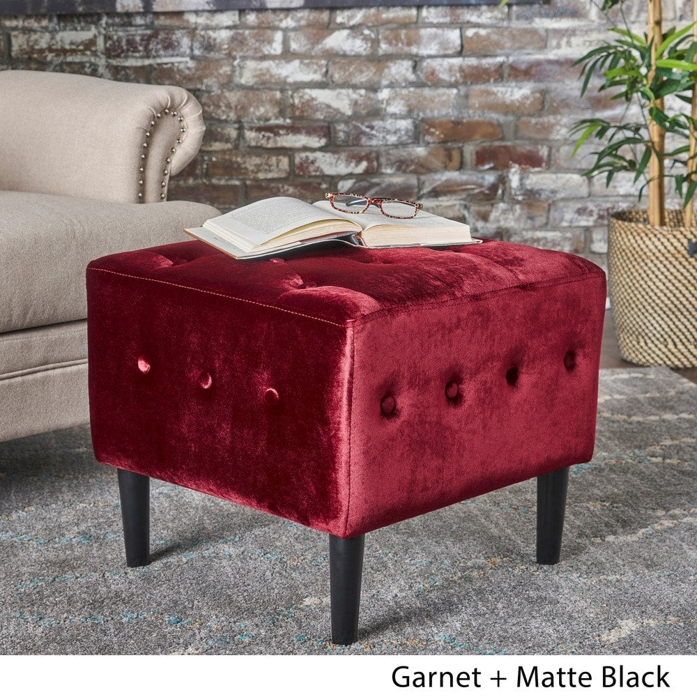 Esther Tufted Velvet Square Ottoman Stool by Christopher Knight Home