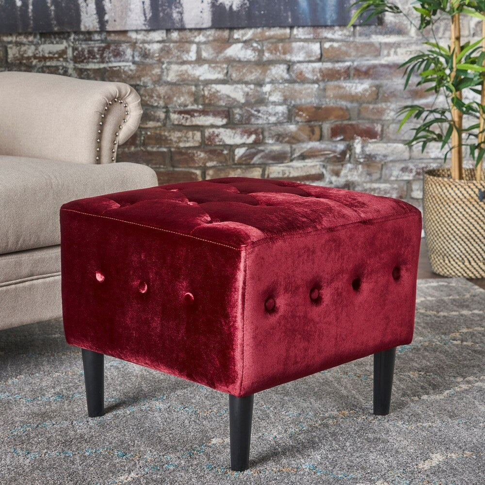 Esther Tufted Velvet Square Ottoman Stool by Christopher Knight Home