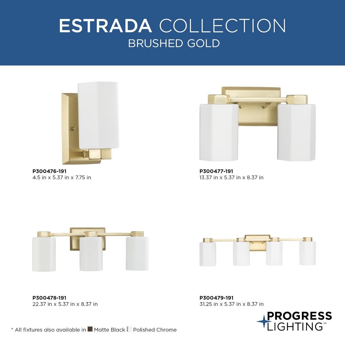 Estrada Collection Two-Light Brushed Gold Contemporary Bath & Vanity Light - 13.37 in x 5.37 in x 8.37 in
