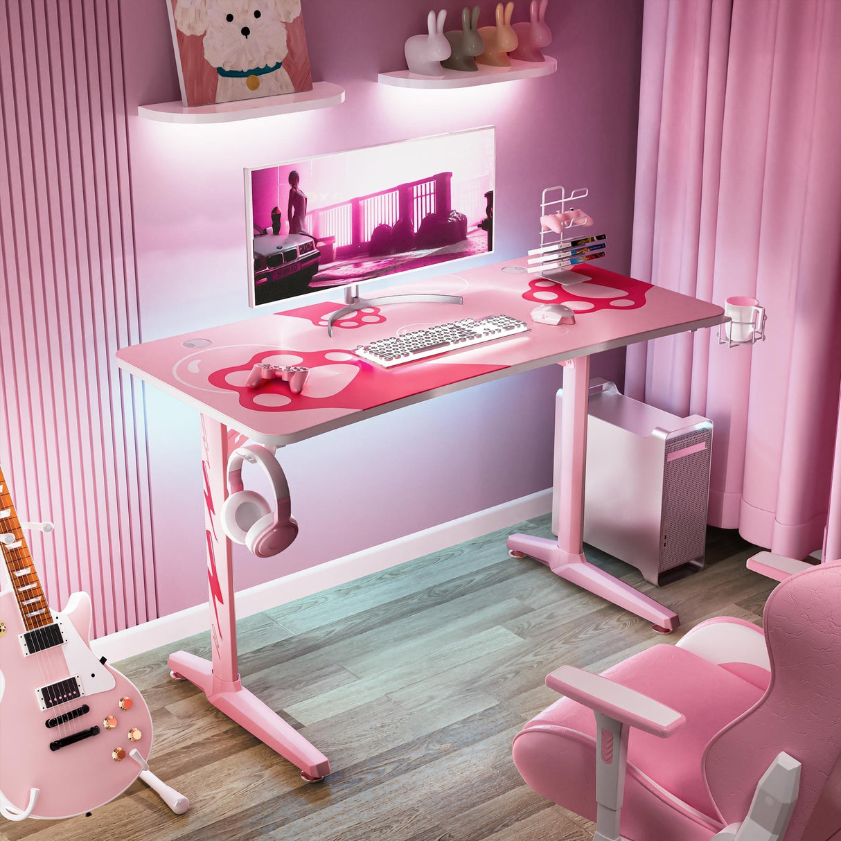 Eureka 47" Pink Gaming Desk Home Office Computer Writing Desk