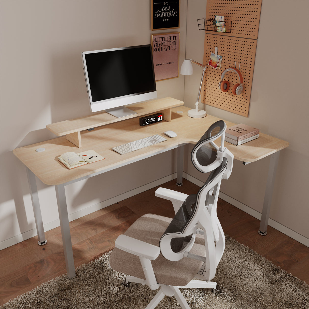60 Inch Led L Shaped Desk Computer Corner Desk with Monitor Stand