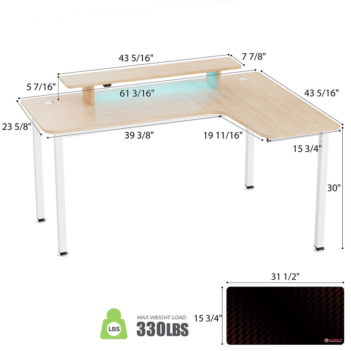 60 Inch Led L Shaped Desk Computer Corner Desk with Monitor Stand