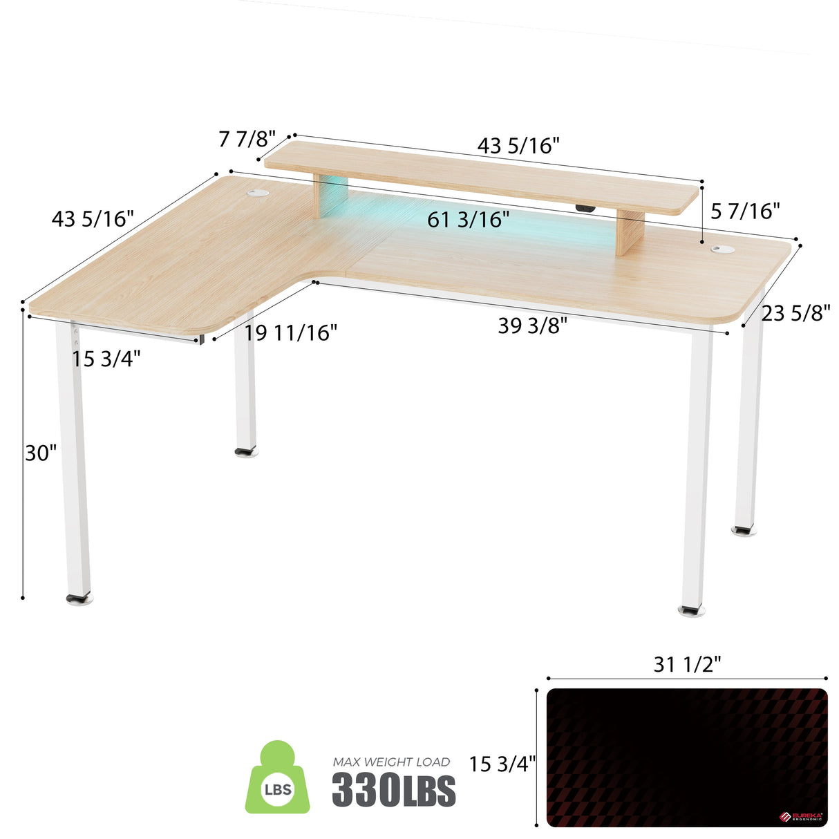 60 Inch Led L Shaped Desk Computer Corner Desk with Monitor Stand