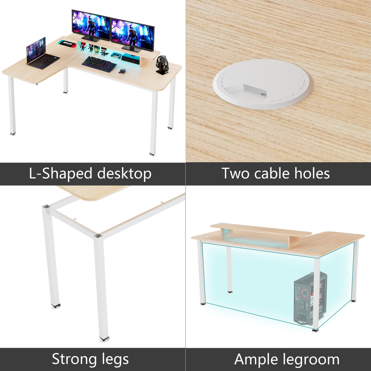 60 Inch Led L Shaped Desk Computer Corner Desk with Monitor Stand
