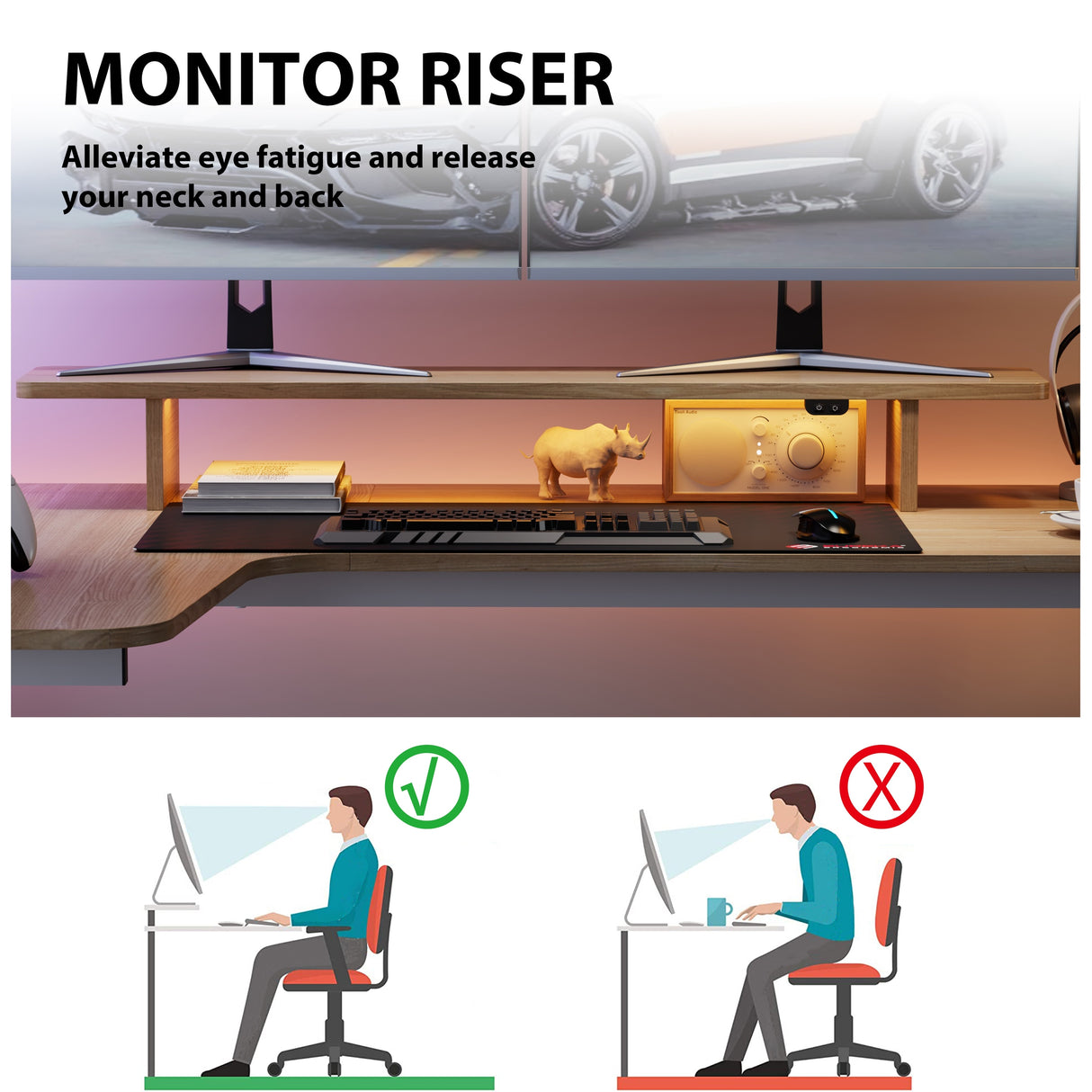 60 Inch Led L Shaped Desk Computer Corner Desk with Monitor Stand