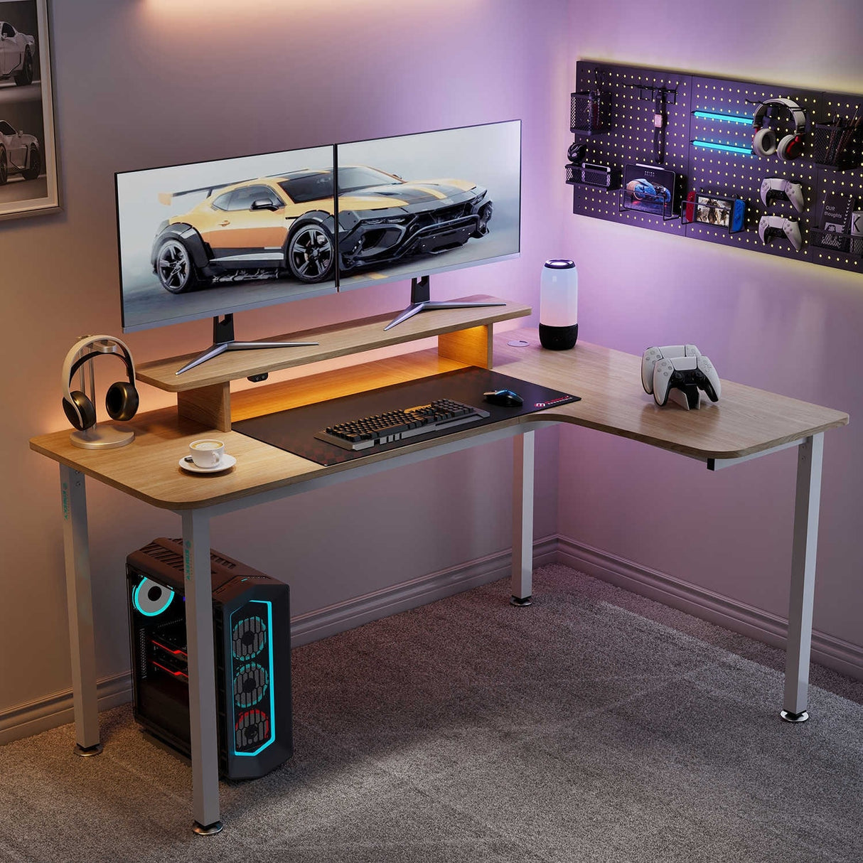 60 Inch Led L Shaped Desk Computer Corner Desk with Monitor Stand