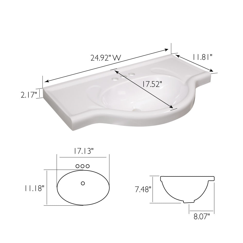 Euro Vanity Top 25 in. x 17.5 in. in Solid White
