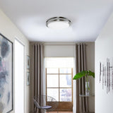 Euro' Satin Nickel Finish Steel Flush Mount Fluorescent Ceiling Light Fixture with Decorative Glass - Silver