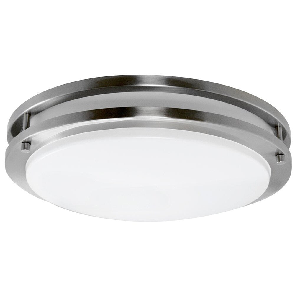 Euro' Satin Nickel Finish Steel Flush Mount Fluorescent Ceiling Light Fixture with Decorative Glass - Silver