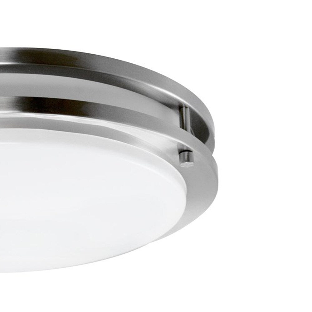 Euro' Satin Nickel Finish Steel Flush Mount Fluorescent Ceiling Light Fixture with Decorative Glass - Silver