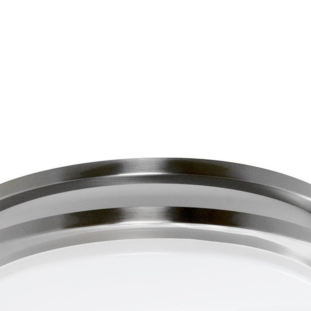 Euro' Satin Nickel Finish Steel Flush Mount Fluorescent Ceiling Light Fixture with Decorative Glass - Silver