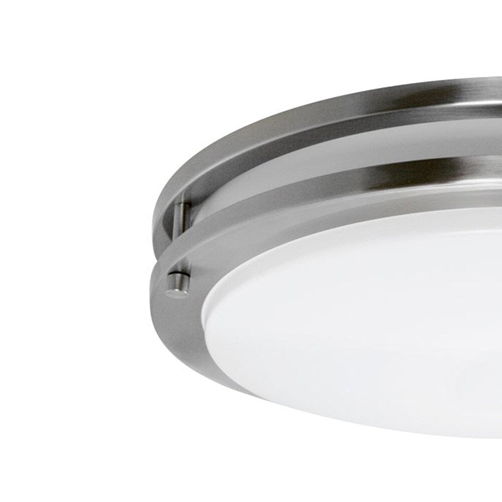 Euro' Satin Nickel Finish Steel Flush Mount Fluorescent Ceiling Light Fixture with Decorative Glass - Silver