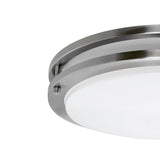Euro' Satin Nickel Finish Steel Flush Mount Fluorescent Ceiling Light Fixture with Decorative Glass - Silver