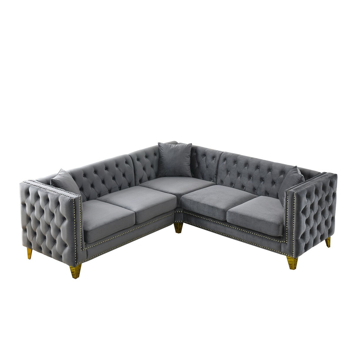 European Design Chesterfield Velvet Sofa L-Shaped Sectional Couch, 5-Seater Corner Sofas