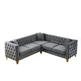 European Design Chesterfield Velvet Sofa L-Shaped Sectional Couch, 5-Seater Corner Sofas