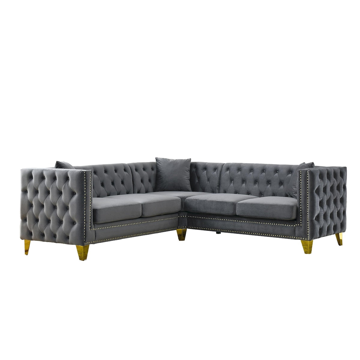 European Design Chesterfield Velvet Sofa L-Shaped Sectional Couch, 5-Seater Corner Sofas
