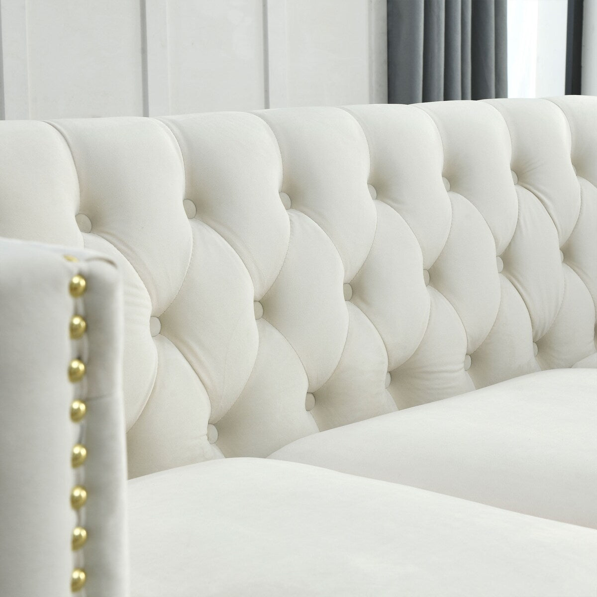 European Design Chesterfield Velvet Sofa L-Shaped Sectional Couch, 5-Seater Corner Sofas