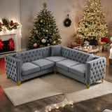 European Design Chesterfield Velvet Sofa L-Shaped Sectional Couch, 5-Seater Corner Sofas