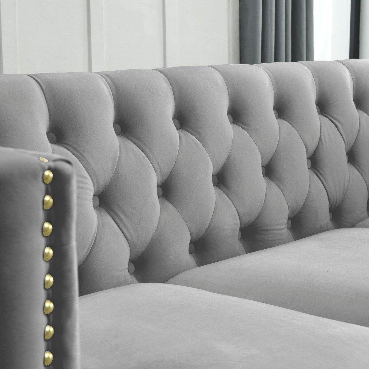 European Design Chesterfield Velvet Sofa L-Shaped Sectional Couch, 5-Seater Corner Sofas