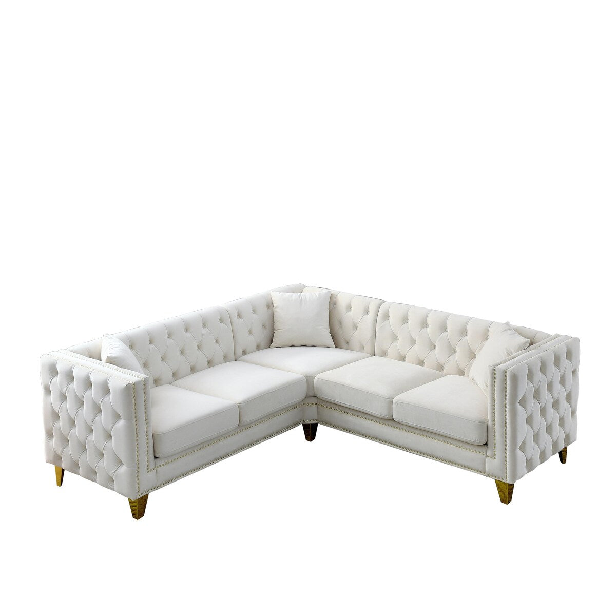 European Design Chesterfield Velvet Sofa L-Shaped Sectional Couch, 5-Seater Corner Sofas