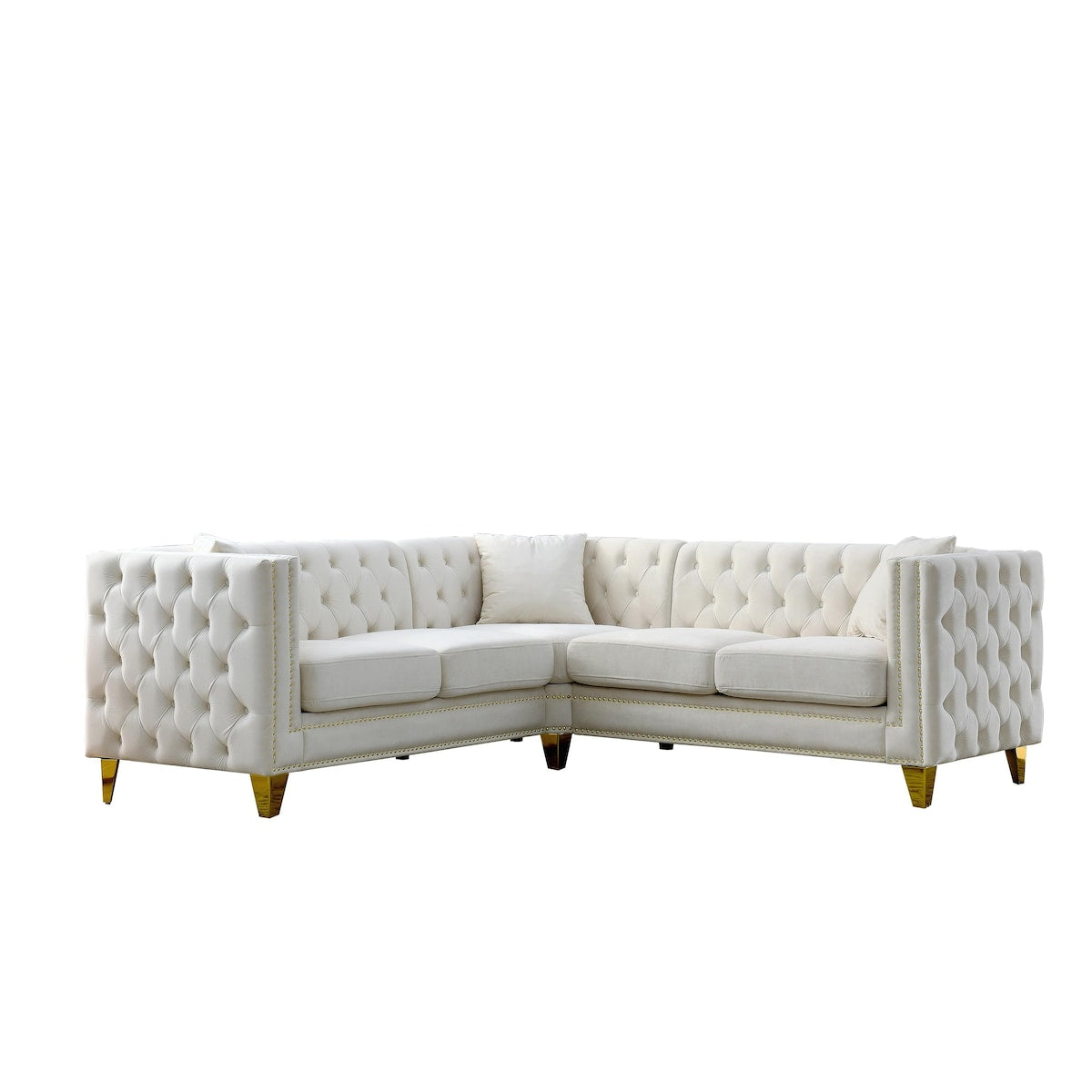 European Design Chesterfield Velvet Sofa L-Shaped Sectional Couch, 5-Seater Corner Sofas